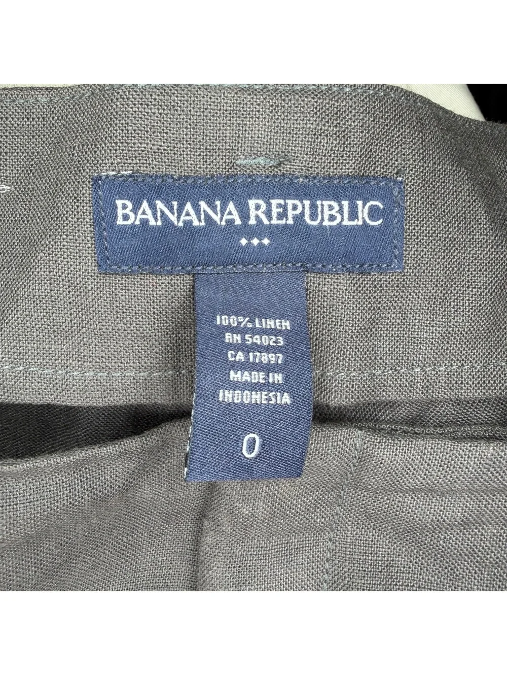 Banana Republic Dark Gray Wide Leg Cuffed Belted Linen Pants Womens Sz 0